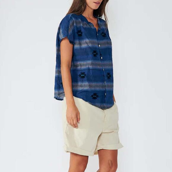 BSBEE Ollie Shirt Encino Navy Boho Southwestern Print 100% Cotton SZ S - Picture 3 of 8